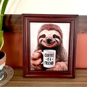 Sloth Coffee is a Friend Adorable Animal Kitchen Cafe Canvas Art Print Framed